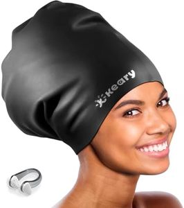 Keary Extra Large Swim Cap for Braids and Dreadlocks Afro Hair Weaves Long Hair, Waterproof Silicone Cover Ear Bath Pool Shower Swimming Cap for Women Men Youth Adult Girl to Keep Hair Dry, Black XXL