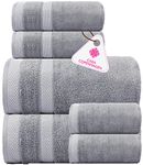 CASA COPENHAGEN Solitaire Towel Designed in Denmark 600gsm Hotel & Spa, Kitchen & Bathroom Egyptian Cotton 6 Piece Set - 2 Bath Towels, 2 Hand Towels, 2 Washcloths - GREY VIOLET