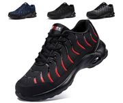 LARNMERN Steel Toe Cap Trainers Mens Safety Trainers Work Lightweight Safety Shoes Work Comfortable Air Cushion Protective Footwear Anti-Puncture (Extraordinary red,9UK/43EU)