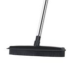 Landhope Rubber Broom Indoor Sweeper with Squeegee Edge & 50 inch Adjustable Thickened Handle Non Scratch Soft Bristle, Outdoor Broom for Pet Cat Dog Hair Carpet Kitchen Window Cleaning Black Upgrade