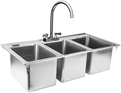 AmGood Stainless Steel Drop Sink - 3 Compartment Drop in Sink | NSF Certified (10" x 14" x 10" With Faucet)