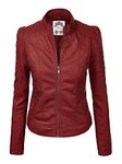 Made By Johnny WJC746 Womens Vegan Leather Motorcycle Jacket XL RED