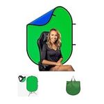 Portable Collapsible Webcam Backdrop with Package Bag, Wrinkle-Resistant Fabric, Attachable, Easy Setup, Perfect for Zoom, Webex, Teams, Background Green Screen (Rect Green&Blue 59X79'')