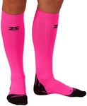 Zensah Tech+ Compression Socks - Knee High Running Socks for Sports, Travel, Made in Italy (Neon Pink, Small)