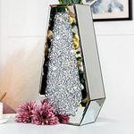 Crushed Diamond Flower Vases Decorative Large Clear Glass Mirrored Vase Silver Crystal Vase for Home Decor Can Not Hold Water,15" H