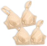 PLAYTEX Women's 18 Hour Comfort-Strap Wireless, Full-Coverage Bra with 4-Way Trusupport, Single, Opaque, Natural Beige/Natural Beige, 2-Pack, 40DD (Pack of 2)