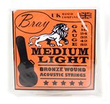 Bray Medium Light Bronze Wound Acoustic Guitar Strings (12-52) Perfect For Gibson, Ibanez, Tanglewood, Yamaha & Fender Acoustic Guitars