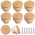 ETIUC 6 Pack Boho Rattan Dresser Knobs Wood Drawer Knobs Handmade Woven Boho Wicker Knobs for Cabinets Dresser Handles Hardware Pulls Kitchen Cabinet Knobs Boho Wood Furniture Knobs (Rattan)