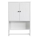 Yaheetech Bathroom Wall Mounted Medicine Cabinet with Double Doors and Adjustable Shelf & Hanging Bar, White