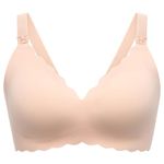 Momcozy Nursing Bras for Breastfeeding, Jelly Strip Support Comfort Maternity Bra, Seamless Soft Wirefree Pregnancy Bra Beige