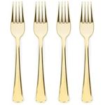 Prestee 100 Gold Plastic Forks Heavy-Duty, Heavyweight Gold Plastic Silverware Forks, Fancy Plastic Cutlery, Elegant Disposable Forks Pack, Bulk Disposable Flatware, Plastic Utensils for Christmas