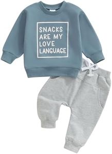 LIOMENGZI Infant Baby Boy Pants Fall Winter Outfits Snacks Letter Print Sweatshirt Pant Set Toddler Clothes 12 18 24Months 2T(Snack Blue, 2-3T)