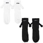 2 Pairs Funny Magnetic Couple Socks, Novelty Hand in Hand Friendship Socks, Big Eyes Magnet Socks for Lovers Friends Sisters (White+Black)