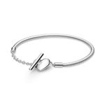 Pandora Moments Women's Sterling Silver Heart T-Bar Snake Chain Bracelet, Size 18, No Box