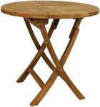 Sunnydaze Round Folding Solid Teak Outdoor Dining Table - Light Wood Stain Finish - 31 Inches