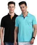 Lux Cozi Men's Regular Fit Polo Neck Half Sleeve Solid Casual T-Shirt with Chest Pocket for Casual Wear_COZI_2122_BLK_POOLBU_L_2PC