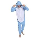 Focupaja Shark Pajamas Adult Animal Cosplay Costume Shark One Piece Cartoon Homewear Sleepwear Shark Onesie for Women Men, Blue, Large