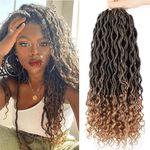 Xtrend 18 Inch 6 Packs Goddess Faux Locs Crochet Braids Curly Ends Wavy Synthetic Braiding Hair Extension for Black Women Dreadlock Braiding Hair Color 20 Strands/Pack T27#