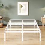 Upcanso 16 Inch White Full Size Bed Frame No Box Spring Need, Metal Platform Full Bed Frames with High Storage, Eassy Assembly 3,500 lbs Heavy Duty Bedframes