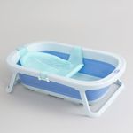 INFANTSO Silicone Foldable Bathtub For Baby 0-3 Years (Sky Blue), Mini Swimming Pool For Babies, Newborn, Infants & Toddlers With Support Bathnet, Ergonomic & Spacious With Anti Skid Legs & Quality Material