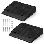 TANGZON Rubber Kerb Ramps Pack Of 2, Heavy Duty Non-Slip Curb Ramps For Driveway, Threshold, Wheelchairs, Scooters And Motorcycles, Portable Rubber Ramp With Drain Channel (48 x 42 x 11.5cm)