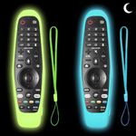 2 Pack Remote Cover for LG, Silicone Protective Case for LG Smart TV Remote Controller LG MR650A / MR20GA Shockproof Anti-Slip Remote Case Glow in The Dark, Anti-Lost with Loop (Luminous Green + Blue)