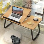 Laptop Bed Table,Laptop Bed Desk with Foldable Legs & Cup Slot, Folding Table Adjustable Trays, Reading Book Holder Notebook Laptop Stand Laptop Tray for Bed, Sofa,Terrace,Carpet, Walnut