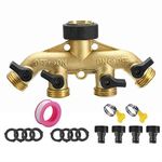 Shogpon 4 Way Solid Brass Tap Connector, Heavy Duty Outdoor Hose Splitter Garden Tap Adaptor Water Pipe Manifold Individual Shut OFF/ON Valve for Garden Watering Lawn Maintenance