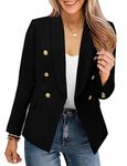 CRAZY GRID Womens Casual Blazer Jacket Gold Button Long Sleeve Work 0ffice Blazer Lapel Open Front Jacket, 2-black, L