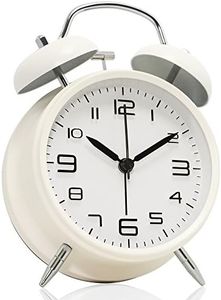 Betus [Non-Ticking] Twin Bell Alarm Clock - Metal Frame 3D Dial with Backlight Function - Desk Table Clock for Home & Office - Milk White