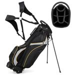 Tangkula Golf Stand Bag with 8 Way Top Dividers, Lightweight Golf Bag with Detachable Dual Strap & 7 Pockets, Waterproof Golf Bag with Rain Hood, Portable Golf Bag for Men & Women, Black