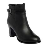 MONROW Pheobe Leather Block Boots for Women & Girl, Fashion Boots, Black, 8UK