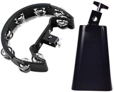 Tambourine and Cowbell Kit, Drum Set Tambourine with Mounting Eye Bolt, Mountable Tambourine And 7 Inch Cowbell for Drum Set