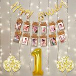 Party Propz 1st Birthday Decoration for Baby Kids - 14Pcs Warm Led Light Set Happy Birthday Foil Banner (cardstock), 1-12 Month Photo Banner (cardstock),Confetti Balloons for Kids Birthday Supplies