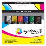 Daler-Rowney System3 22ml Acrylic Paint Starter Set, 6 x Assorted Vibrant Colours, Multi-Surface, Ideal for Professional Artists & Students