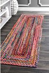 HOUSINE® Handmade Natural Jute Cotton Natural Fibers Floor/Door Mat Rug Furnish Décor Striped Rectangular Design Carpet for Bedroom Living Room (Cotton, 2 feet x 3 feet - Runner)