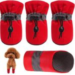 KUTKUT Small Dog Shoes for Hot Pavement, Pack of 4Pcs Anti-Slip Dog Boots with Reflective Stripe & Comfortable Soft Soled Skidproof Sneakers for Maltese, Toypomeranian, etc & Cats (Red, Size 3)