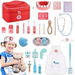 GAGAKU Wooden Dentist Toys for Kids 43Pcs Doctor Set for Kids with Medical Storage Bag & Real Stethoscope and Other Accessories Pretend Doctor Kit Toys for 2 3 4 5 Years Old Boys Girls