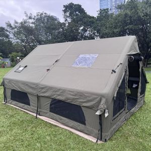 Luxury Inflatable Canvas Tent for Camping with Stove Jack, Large Air Cabin