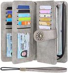 Lavemi Womens Large Capacity Genuine Leather RFID Blocking Wallets Wristlet Clutch Card Holder(1- Gray)