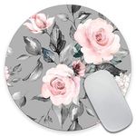 Amcove Spring Flowers and Leaves Round Mousepad Roses Mousepad Gray Pink Roses Mousepad Flowers Office Supplies Mousepad Floral Mouse mat