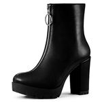 Allegra K Women's Platform Front Zip Chunky Heel Ankle Boots Black 7.5 UK/Label Size 9.5 US