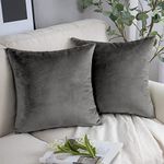 YORKSHIRE BEDDING Cushion Covers 45 x 45 (Pack of 2) - Luxury Velvet Square Throw Pillow Cases - Decorative Soft Grey Cushion Cover for Sofa Couch Bedroom with Invisible Zipper, 18x18 Inches