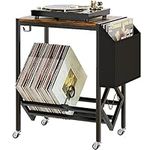 EKNITEY Vinyl Record Player Stand - Record Player Table with Storage Hold 80 Albums Turntable Stand with Organizer Pocket and Wheels