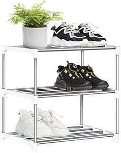 3 Tier White Shoe Rack, Shoe Rack Small, Mini Shoe Organizers, Slim Stackable Small Shelf Shoe Storage Shoe Stand Organizer for Hallway, Bedroom and Entryway Space Saving