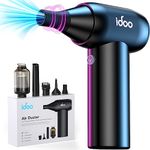 iDOO Electric Compressed Air Duster, Metal Powerful Cordless Air Duster 2-in-1 Mini Desk Vacuum Cleaner, 3 Gear Portable Air Blower for Computer, Rechargeable No Canned Air Duster for PC Car Gaming