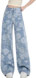kakarin choyx Fashion Casual High Waisted Straight Leg Jeans for Woman Y2K Cute Floral Printed Waist Drawstring Denim 2