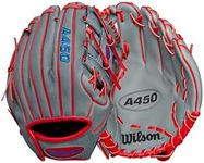 Wilson 2024 A450™ 10.75” Youth Infield Baseball Glove - Right Hand Throw, Grey/Red/Royal