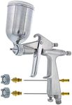 TCP Global Mini Gravity Feed Spray Gun with .8mm, 5mm & 1.0mm Needle & Nozzle Sets & Side Mounted Rotating Cup