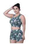 Keepfit Green Round Neck Sleeveless`Tropical Printed Plus Size Swim Set for Women & Girls